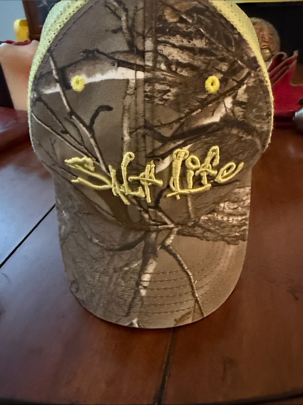 Salt Life Camo Trucker Hat with Yellow Embroidery